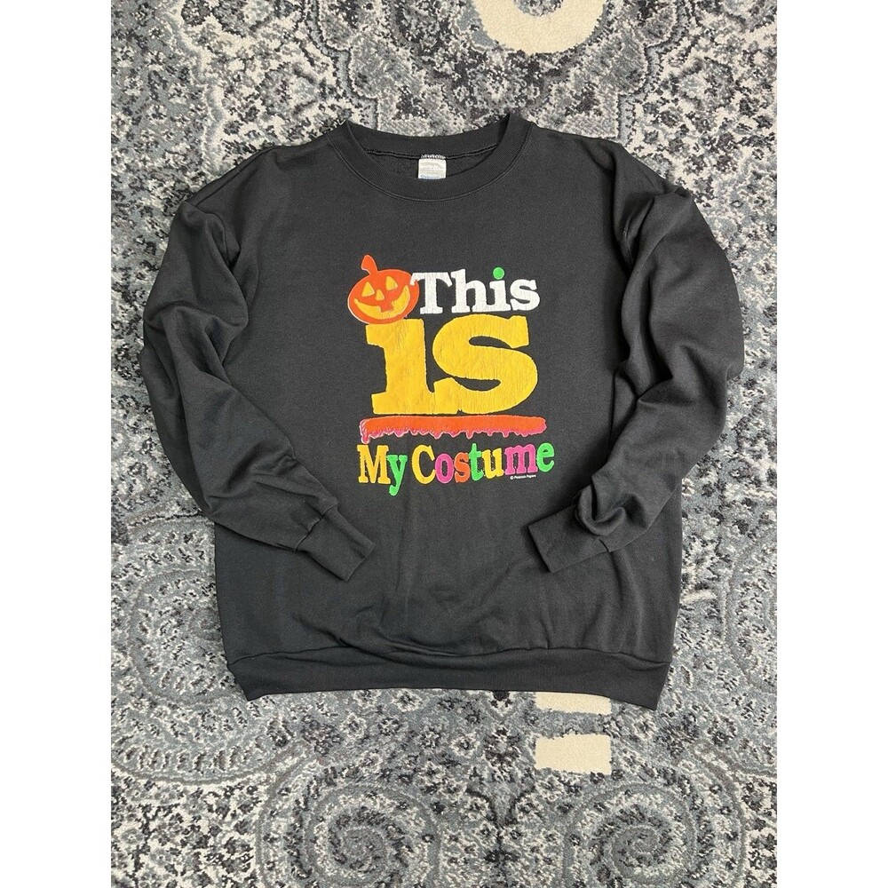 Vintage Peacock Womens This Is My Halloween Costume Black Crewneck Sweater Sz XL